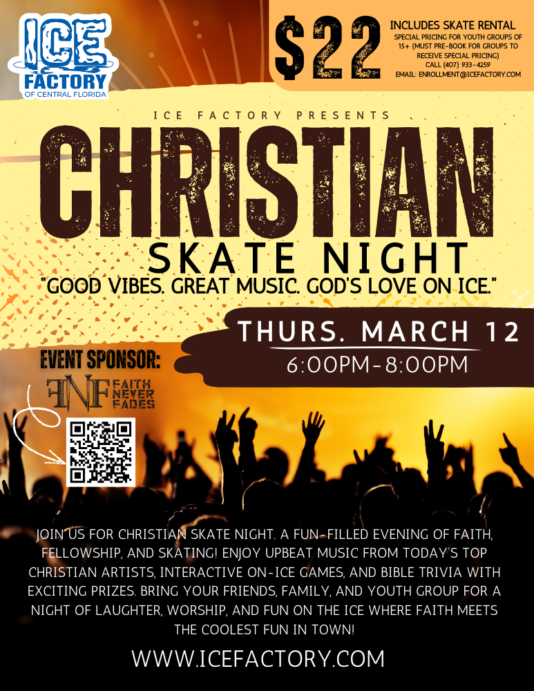 Christian Skate Night Flyer. March 12th 6:00-8:00 PM